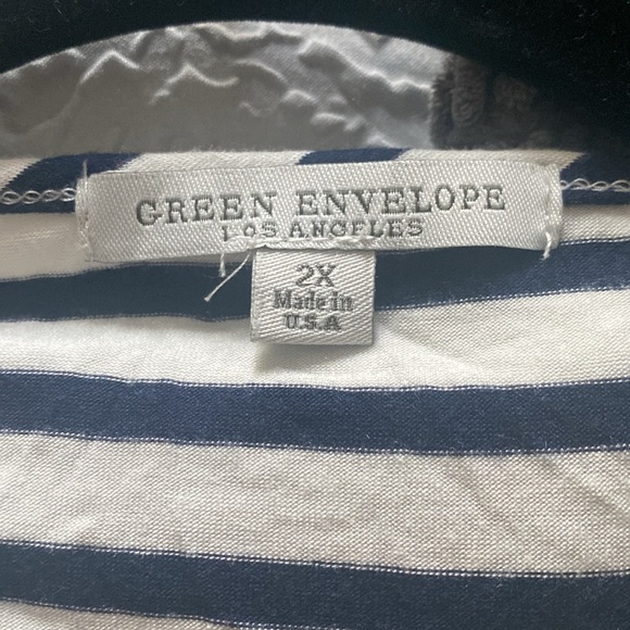 Navy and white striped top with 3/4 flowy/bell sleeves - Picture 3 of 3